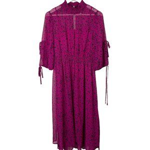 KENSIE Womens S Purple Floral Ruched Ruffle Neck Tie Sleeves Maxi Dress